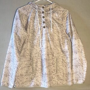 CBR Chic Boutique Rose Womens Lg Hoodie Speckled Light Gray Gold Buttons Pocket